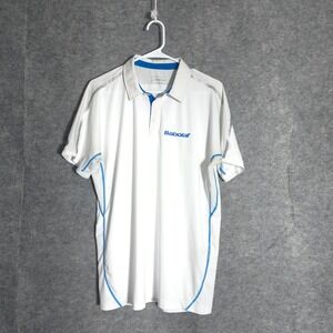 Babolat Polo Shirt Men M White Blue Performance Tennis Golf Athletic Fit Top Pro